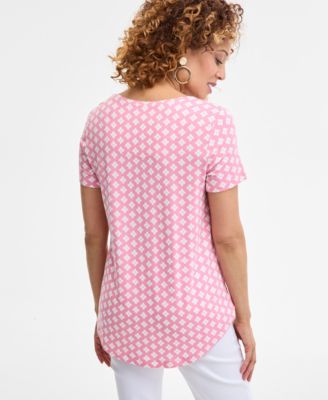 JM Collection Women's Printed Scoop-Neck Short Sleeve Top