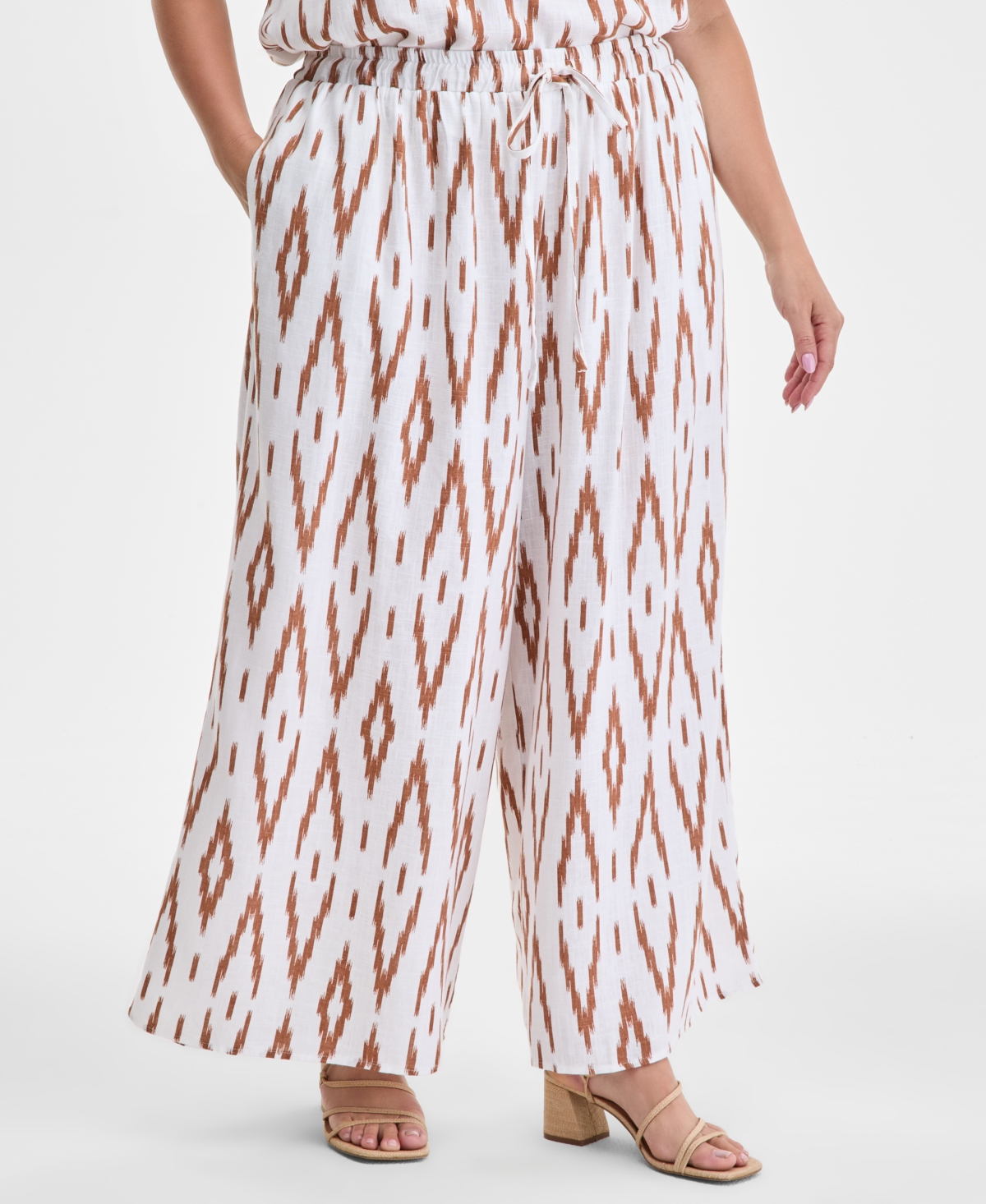 Vince Camuto June Hero Look Plus Size Printed Square Neck Short Sleeve Blouse Printed Wide Leg Gathered Pants