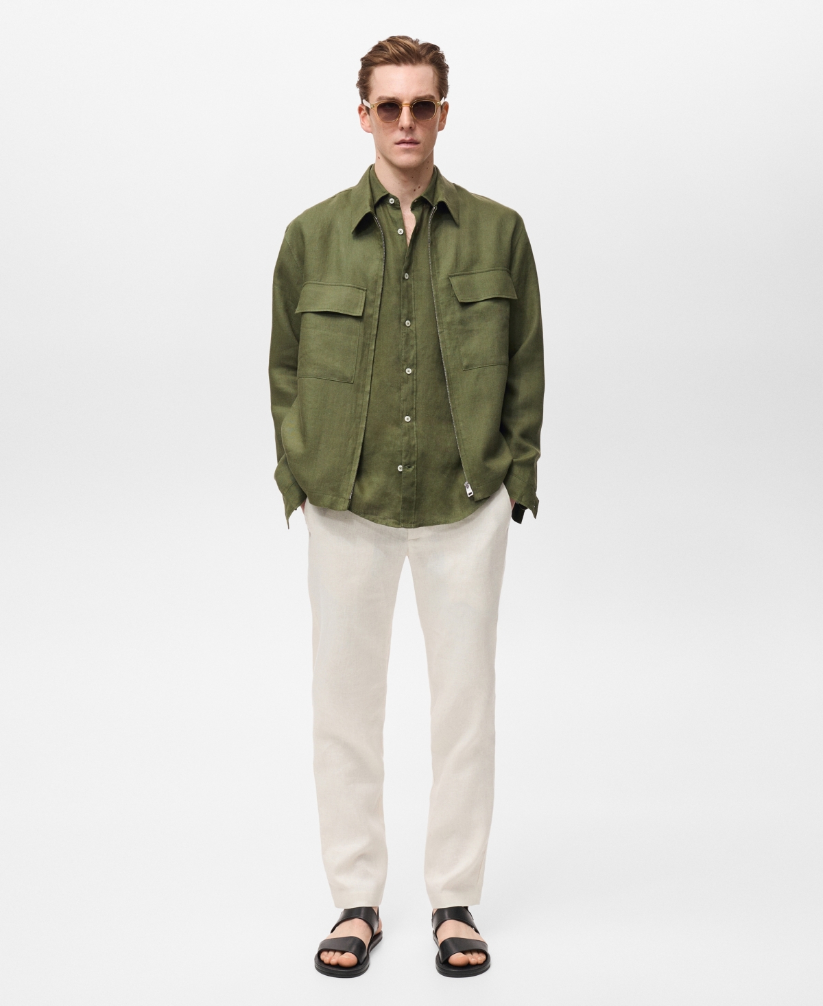 Mango Regular Fit Linen Button-up Shirt In Green