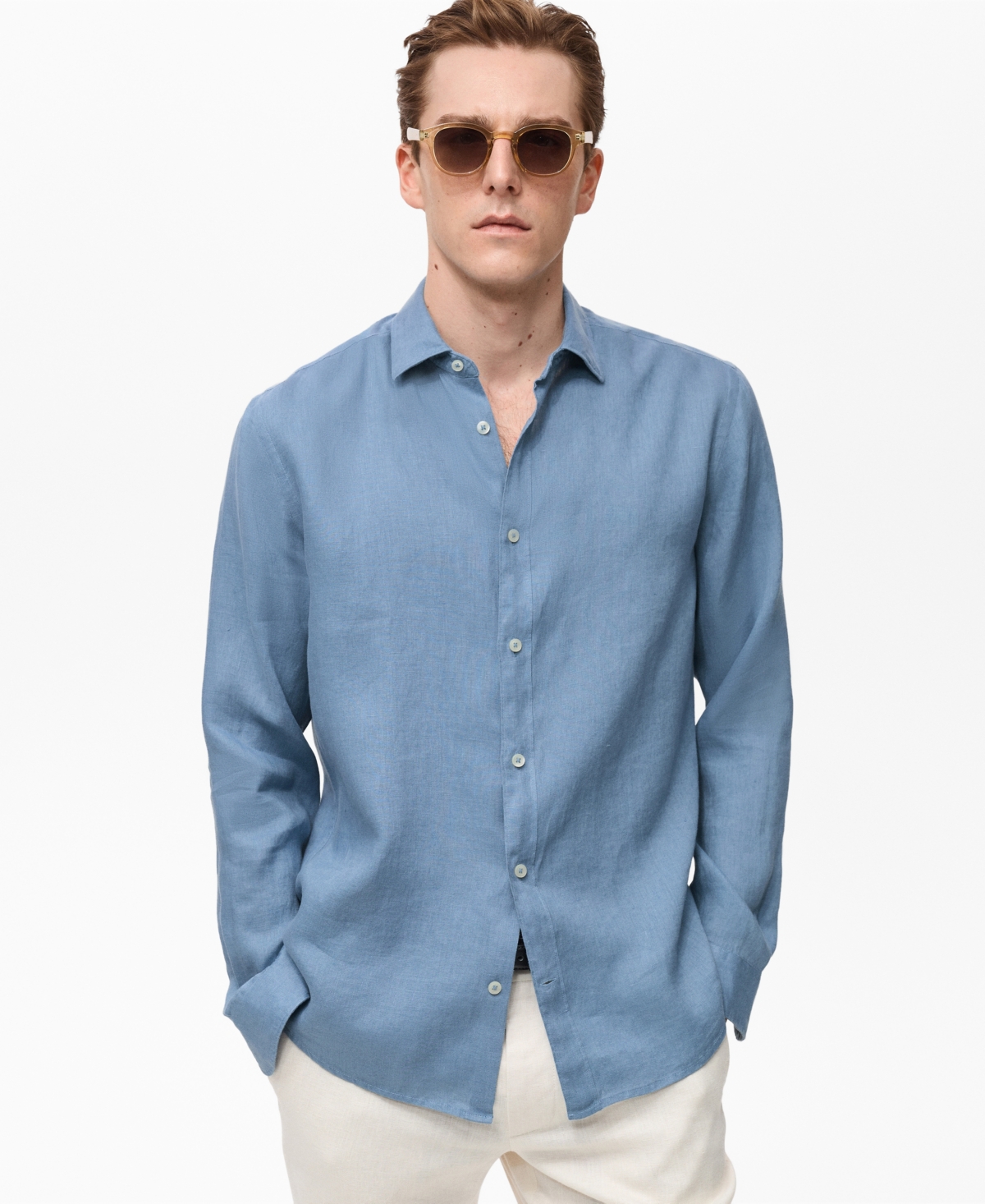 Mango Regular Fit Linen Button-up Shirt In China Blue