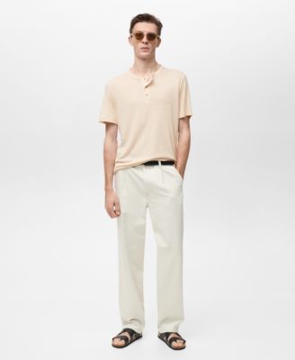MANGO - Men's Button Linen Blend T-Shirt