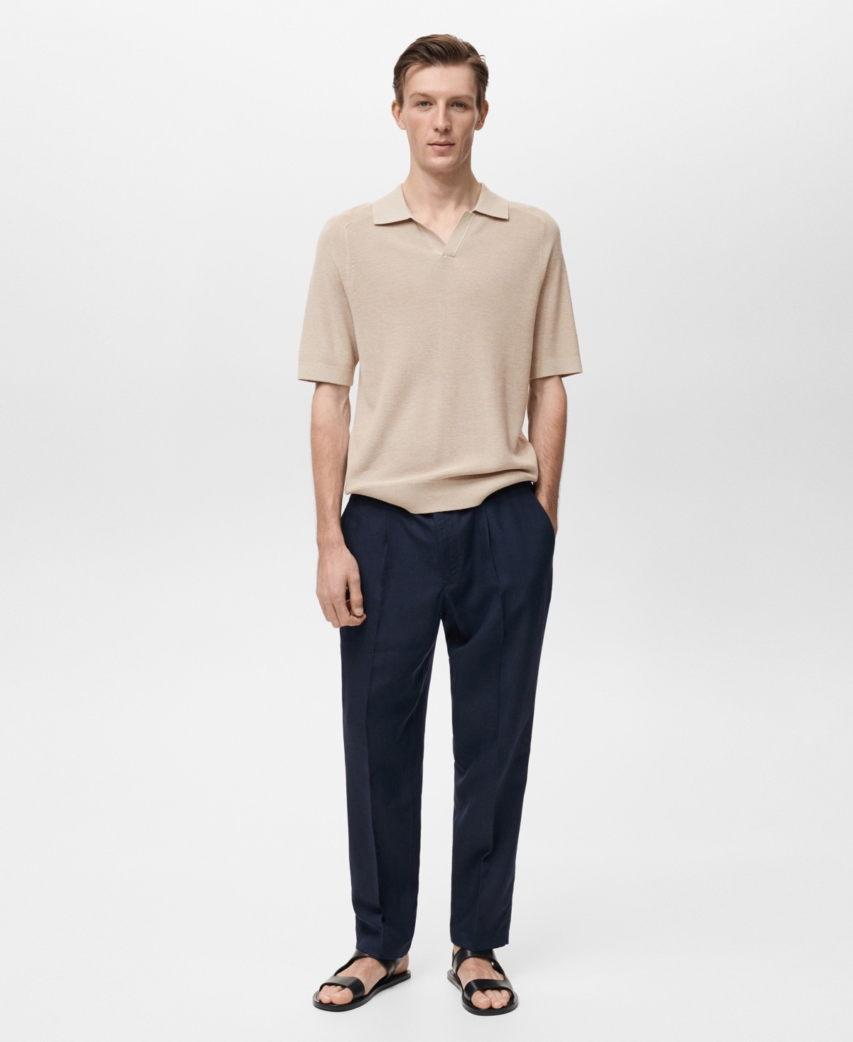 Men's Structured Knit Polo Shirt - Sand