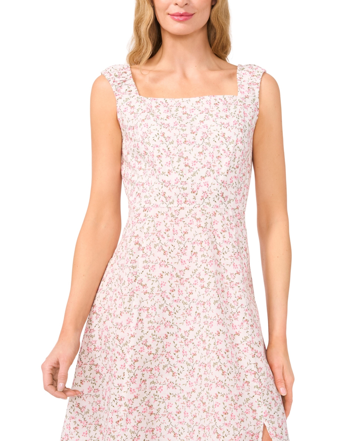 Cece Women's Ruched Strap Square Neck Midi Dress In New Ivory