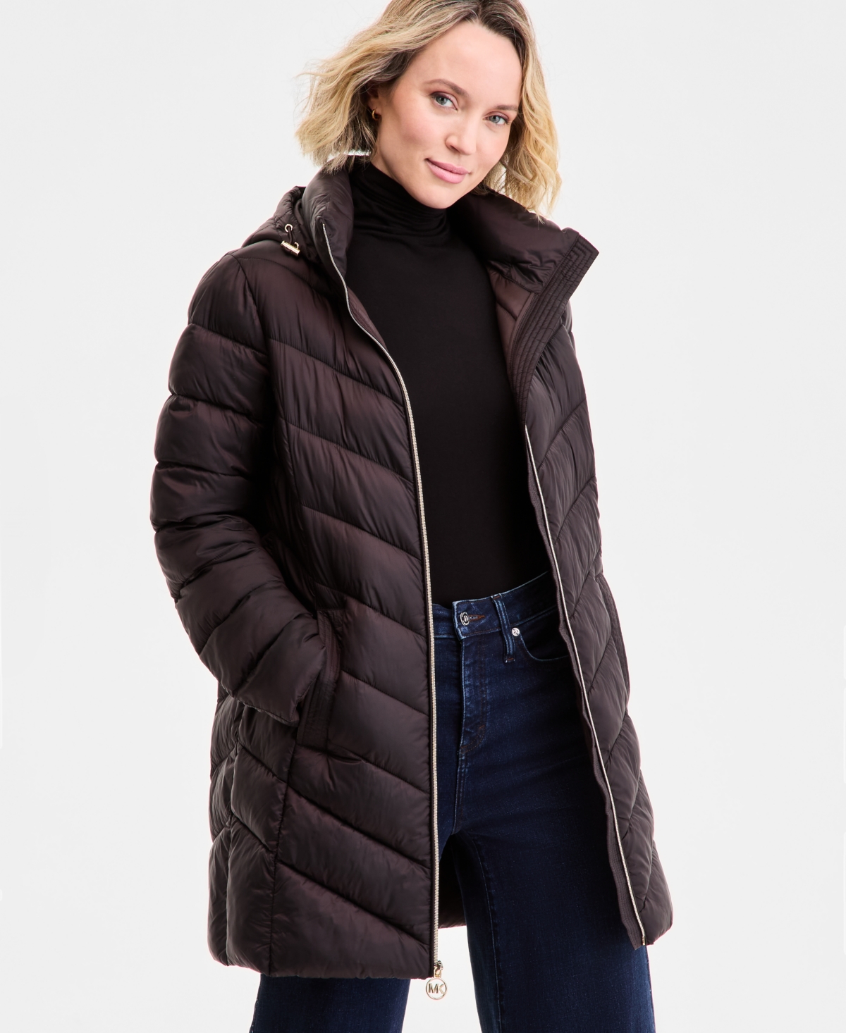 Michael Kors Michael  Petite Hooded Packable Puffer Coat, Exclusively At Macy's In Brown