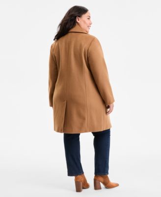 Plus Size Collared Button-Front Coat, Exclusively at Macy's