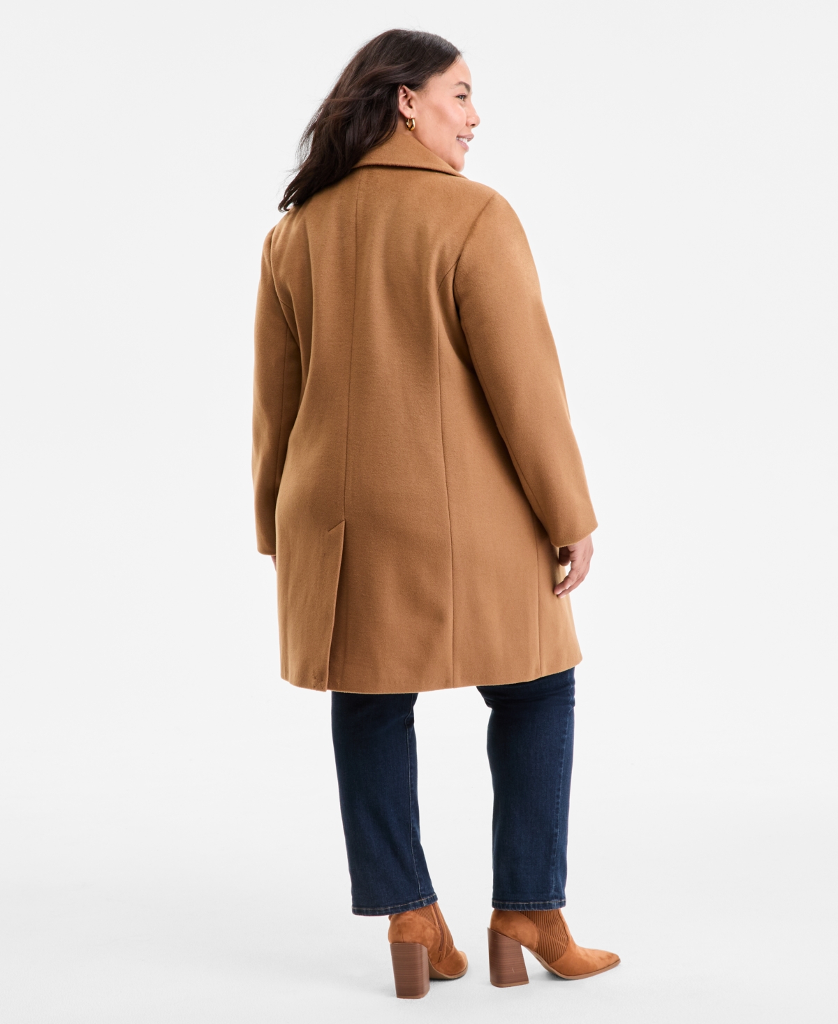 Michael Kors Michael  Plus Size Collared Button-front Coat, Exclusively At Macy's In Brown