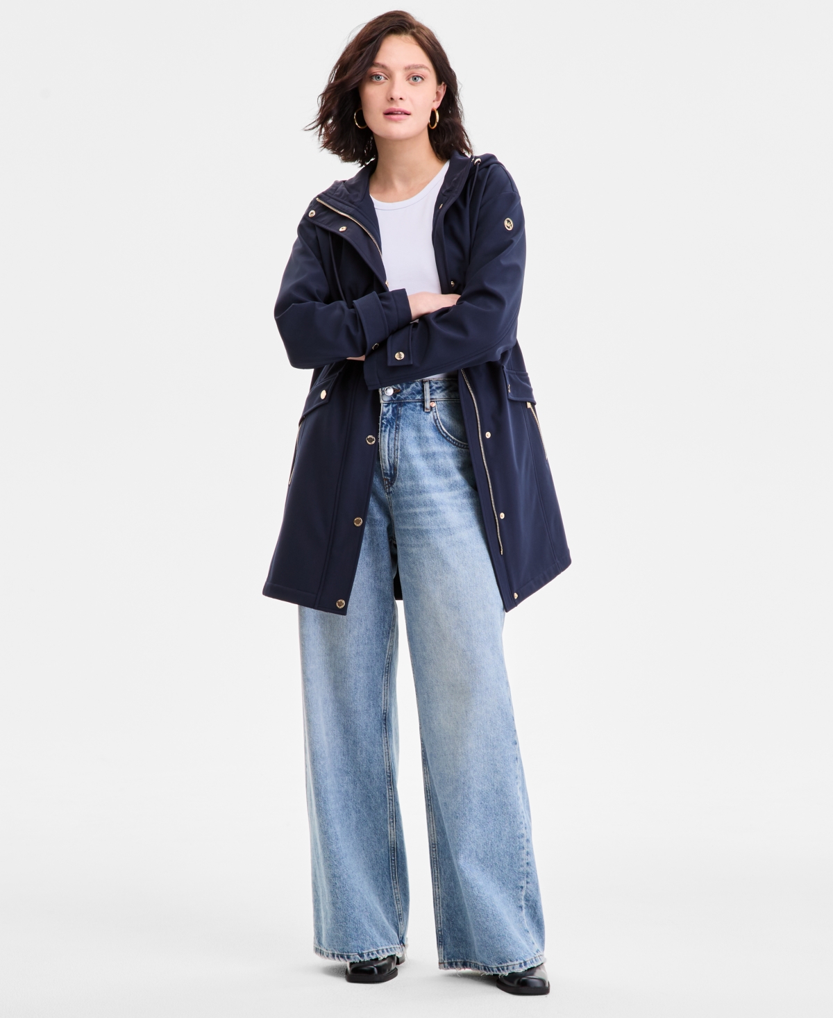 Michael Kors Michael  Petite Hooded Anorak Softshell Coat In Blue