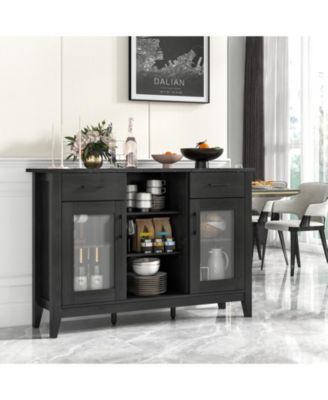 2-Drawer Sideboard Buffet Cabinet – 4 Adjustable Shelves for Storage in Dining Room, Kitchen, or Living Room