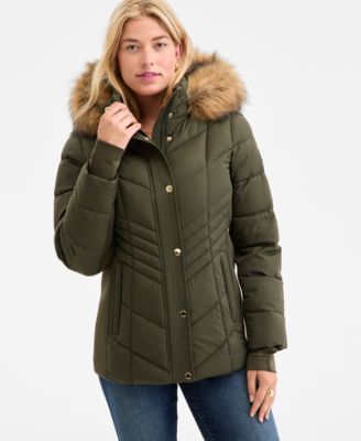 Michael Kors - Women's Faux-Fur-Trim Hooded Puffer Coat