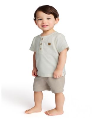 Baby Boys 2-Piece Slub Jersey Henley T-Shirt and Tonal Plaid Shorts Set