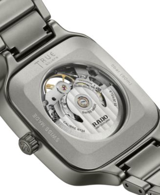 Unisex Swiss Automatic True Square Skeleton Gray Ceramic Bracelet Watch 38mm