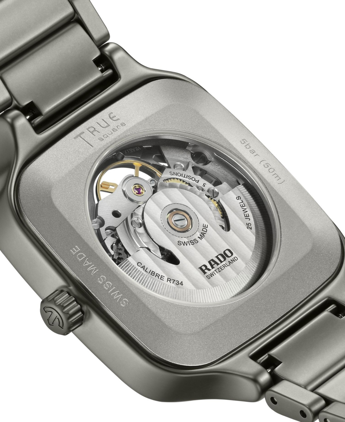 Rado Unisex Swiss Automatic True Square Skeleton Gray Ceramic Bracelet Watch 38mm