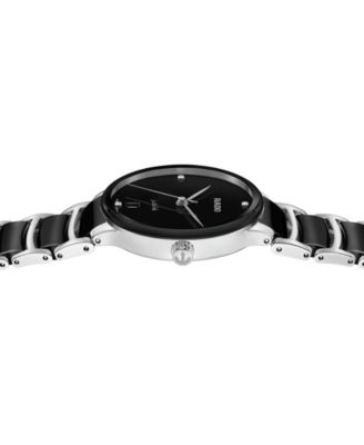 Women's Swiss Centrix Diamond Accent Black Ceramic & Stainless Steel Bracelet Watch 35mm