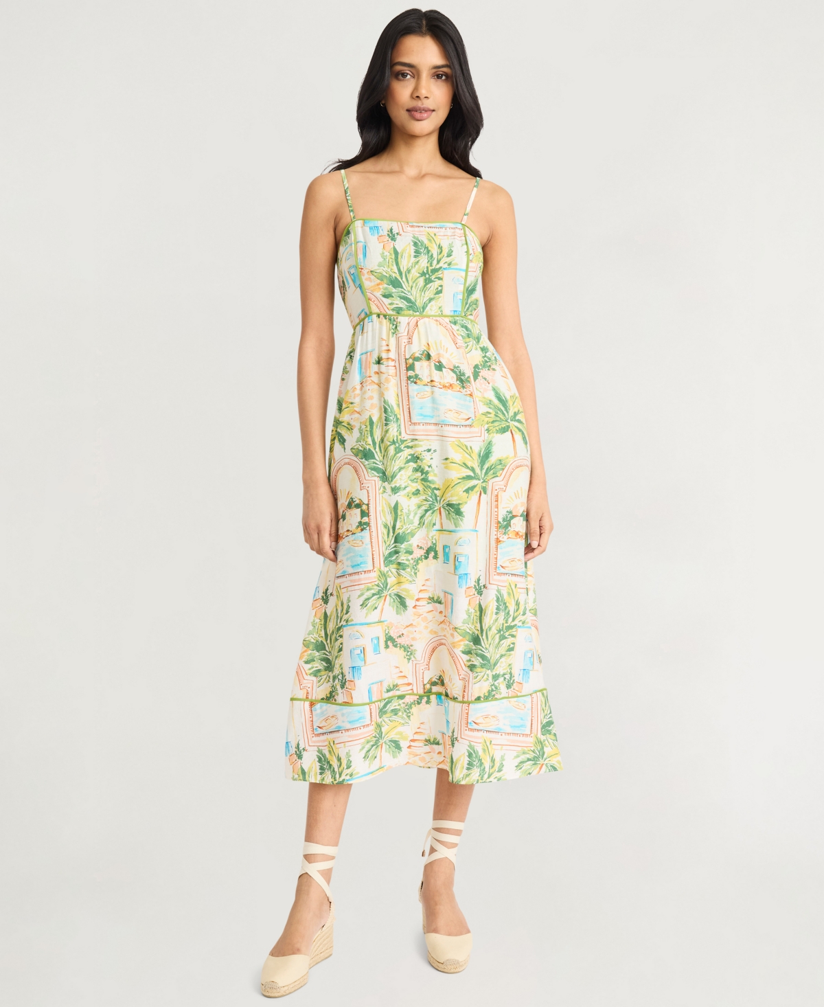 Shop The Good Journey Women's Piping-trim Postcard-print Midi Dress