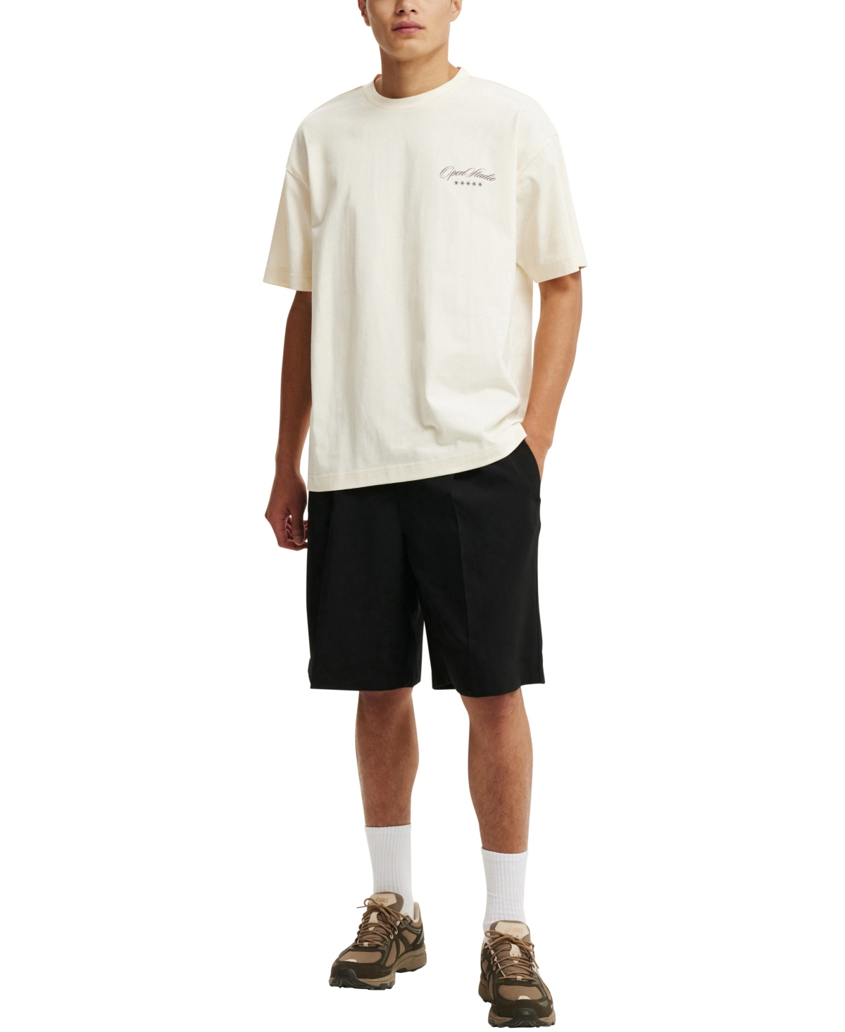 Shop Cotton On Men's Box Fit Text T-shirt In Creampuff,open Studios