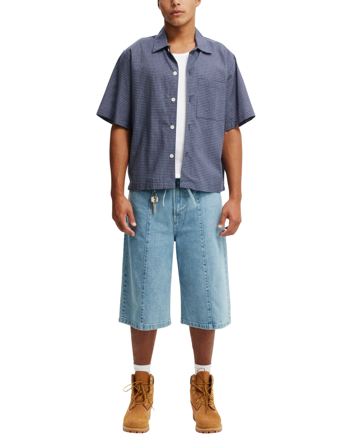 Shop Cotton On Men's Super Baggy Jean Shorts In Pintuck Sports Blue