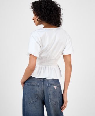 Women's Puff-Sleeve Peplum Top