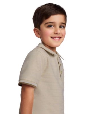 Toddler and Little Boys Tipped Herringbone Dobby Polo Shirt and Twill Shorts, 2-Piece Set