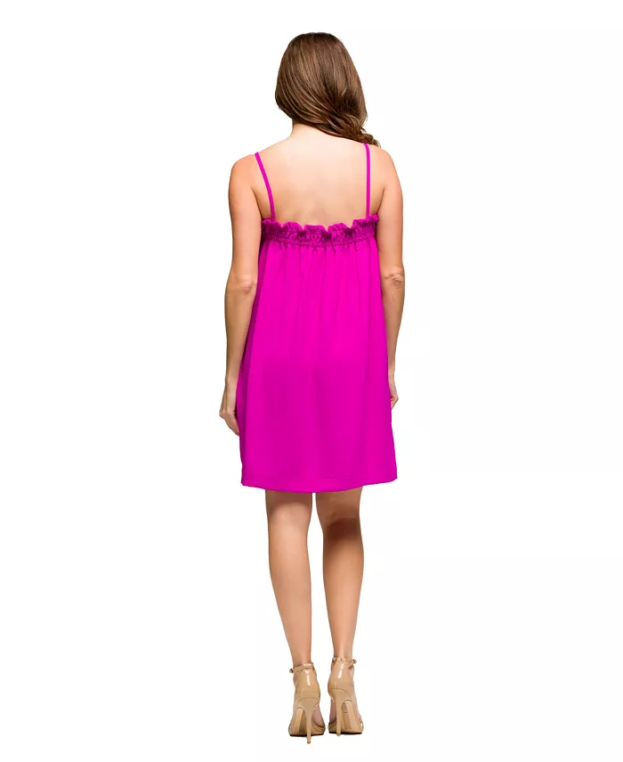 Women's Square Neck Spaghetti Strap Smocked Pocket Mini Dress - thumbnail 10