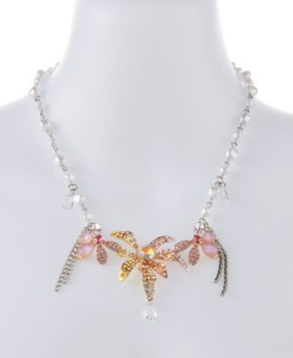 Faux Stone Garden Glam Floral Cultivated Pearl Bib Necklace