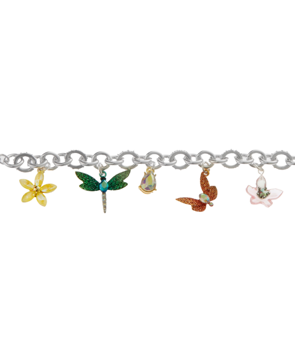 BETSEY JOHNSON FAUX STONE GARDEN GLAM DRAGONFLY CHARM BRACELET 