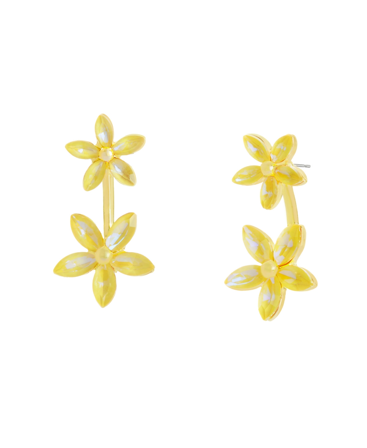Faux Stone Garden Glam Daisy Barbell Jacket Earrings - Yellow, Gold