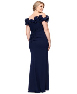 Plus Size Ruffled Side-Slit Evening Gown