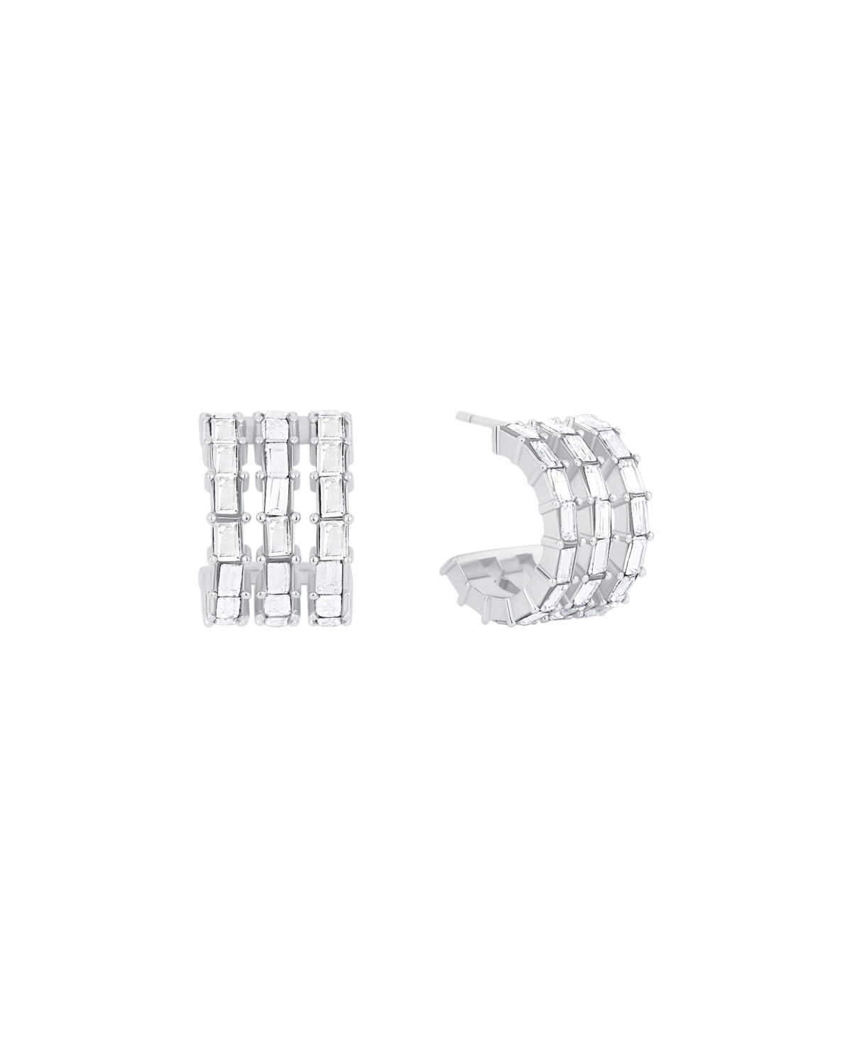 Triple Row Baguette Hoop Earrings - Silver