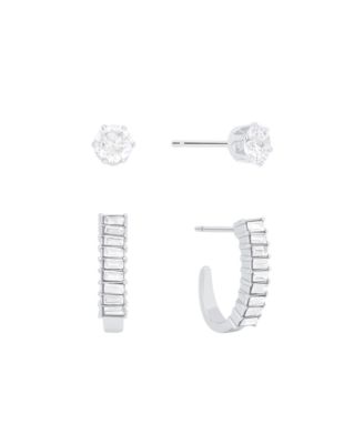 Crystal Duo Stud and Baguette Hoop Earring Set
