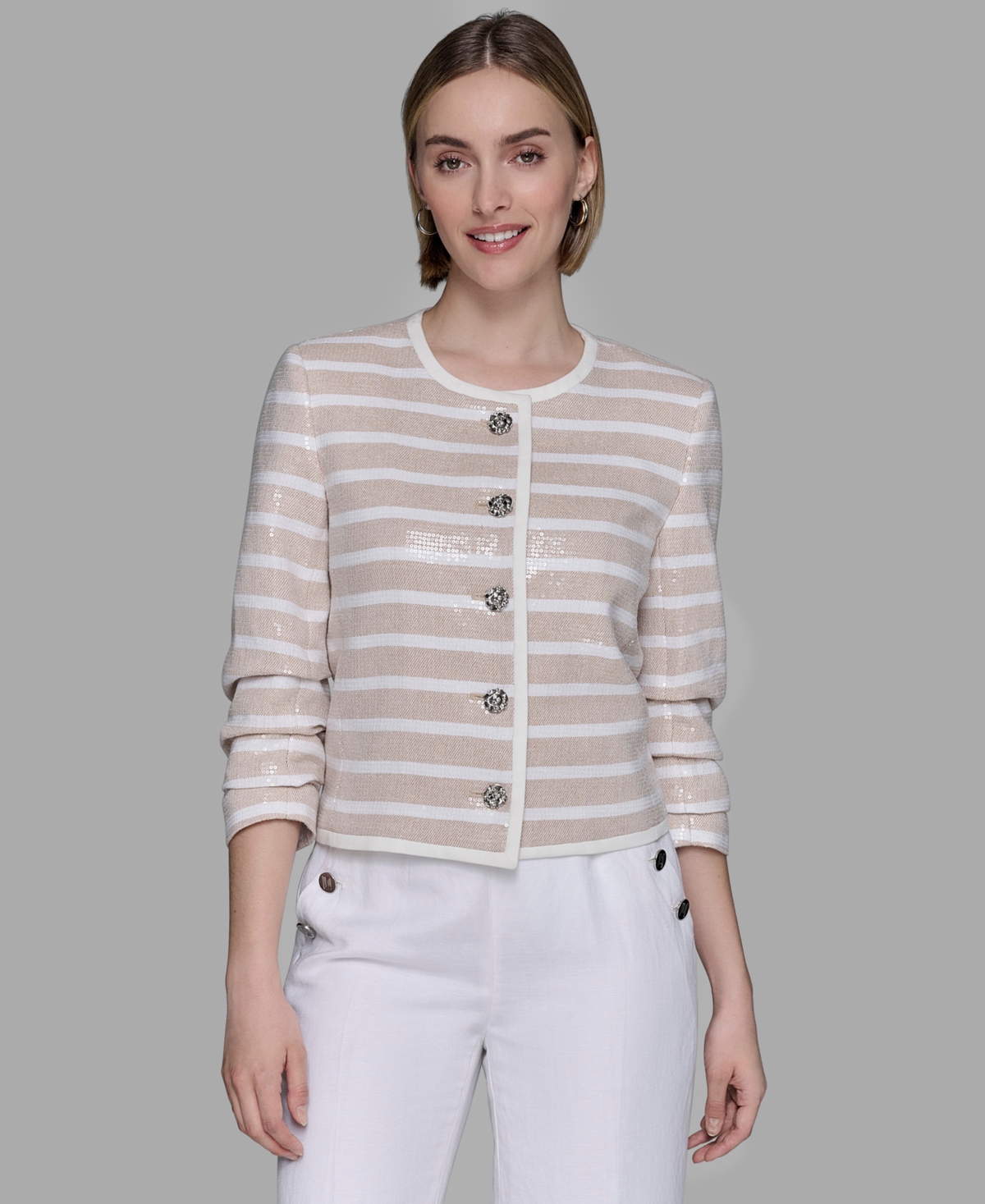 Karl Lagerfeld Women's Sequinned Striped Jacket In Neutral