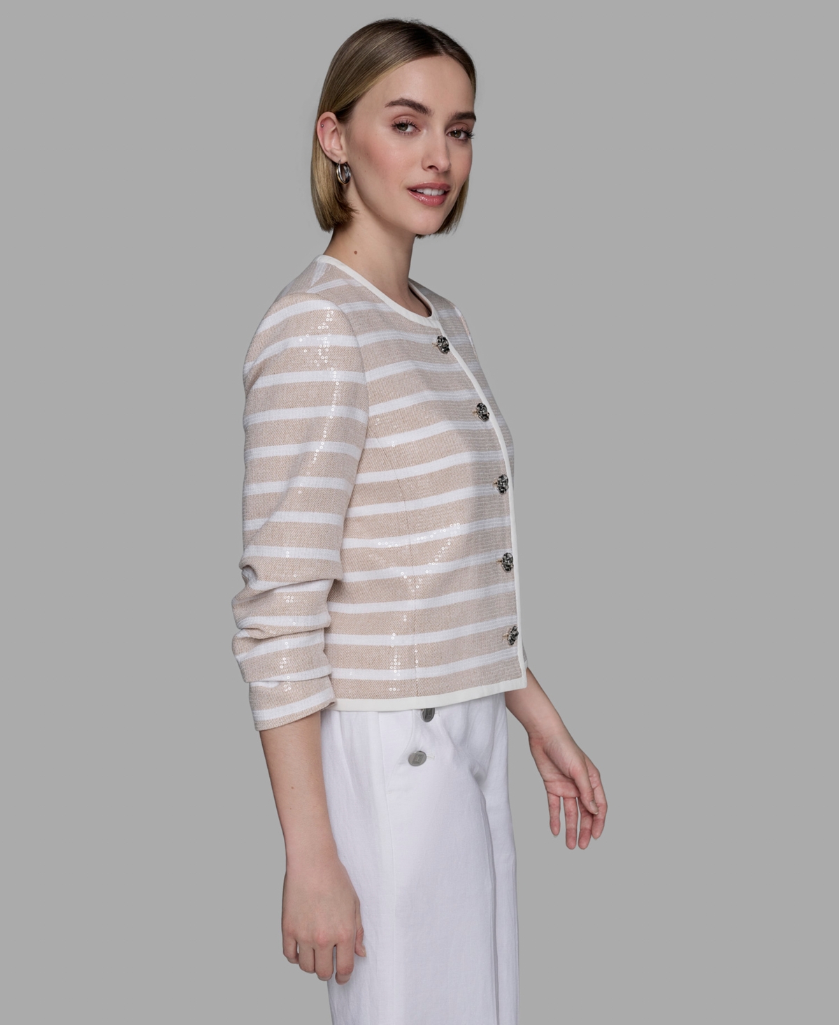 Karl Lagerfeld Women's Sequinned Striped Jacket In Neutral