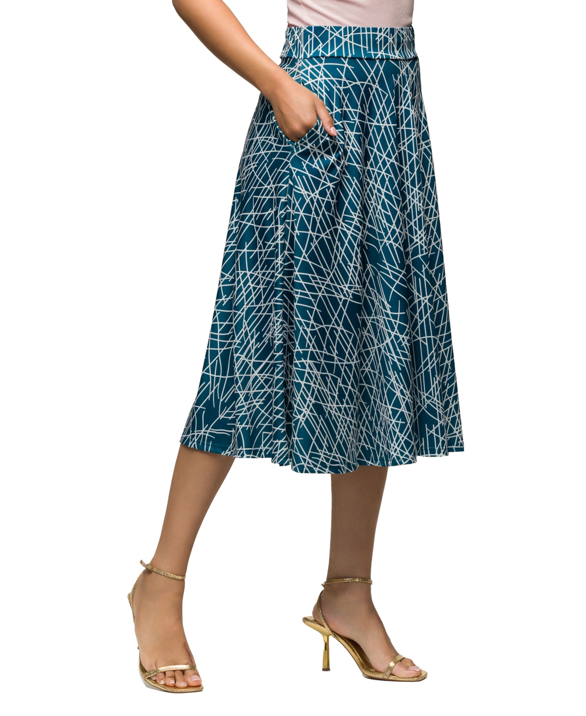 Shop 24seven Comfort Apparel Women's Elastic Waist Pocket Midi Skirt In Blue Multi