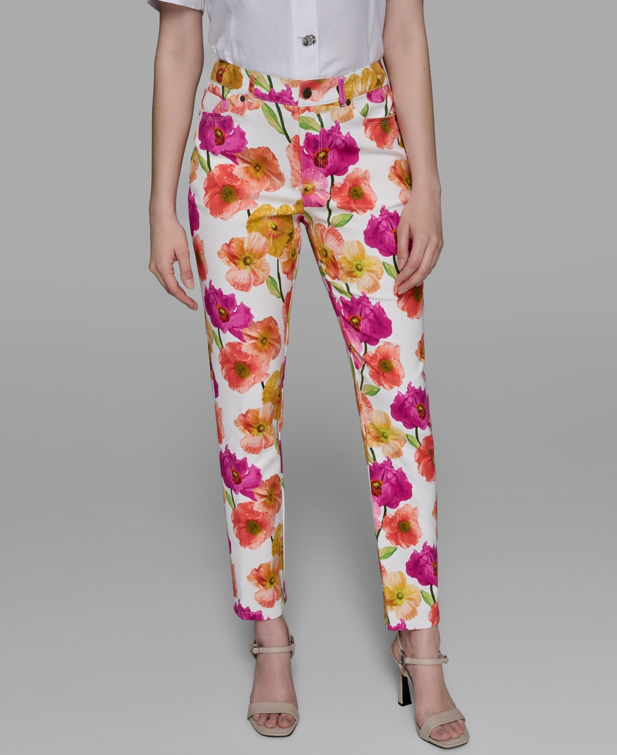Women's Floral-Print Straight-Leg Pants - Soft White Multi
