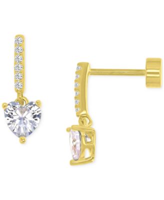 Cubic Zirconia Heart Drop Earrings in 14k Gold-Plated Sterling Silver