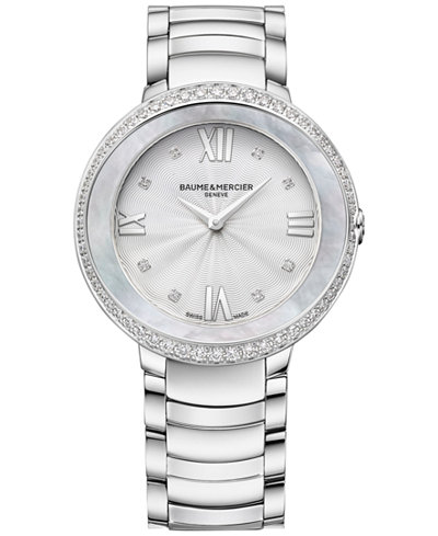 Baume & Mercier Women's Swiss Promesse Diamond (2/3 ct. t.w.) Stainless Steel Bracelet Watch 34mm M0A10199
