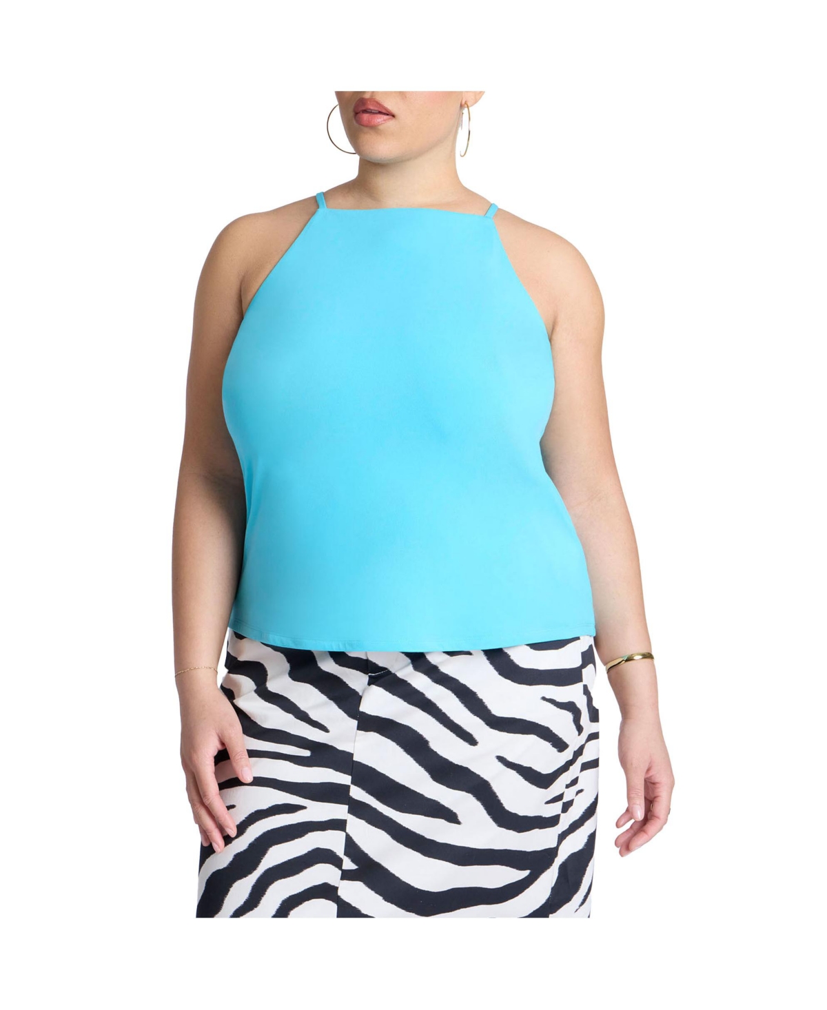 Plus Size Square Neckline Tank - Blue curacao