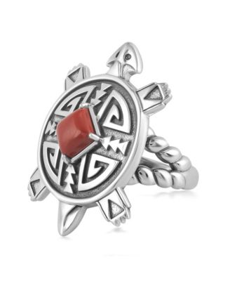 Sterling Silver Red Jasper Fritz Casuse Split Shank Turtle Ring, Size 9