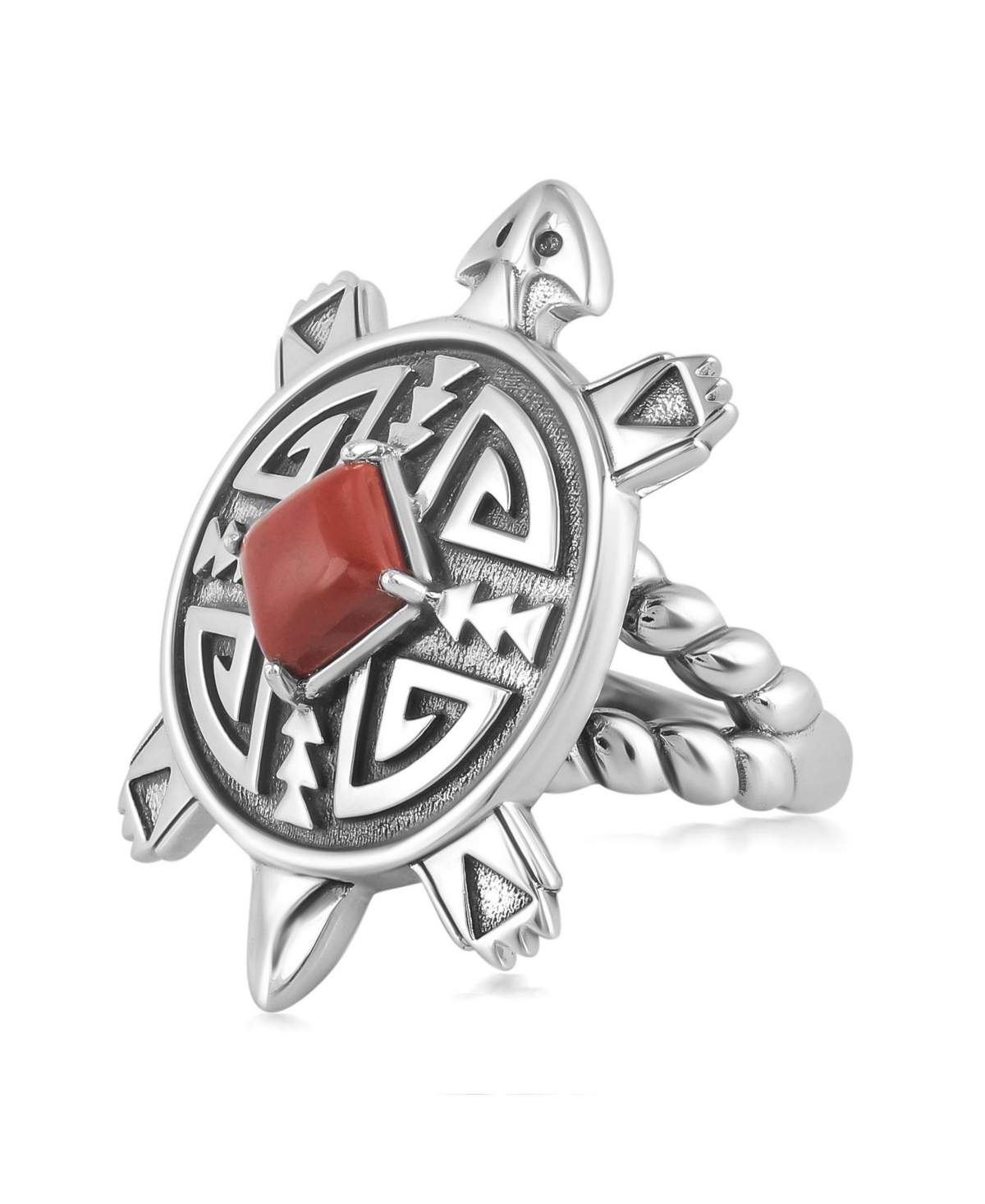 Sterling Silver Red Jasper Fritz Casuse Split Shank Turtle Ring