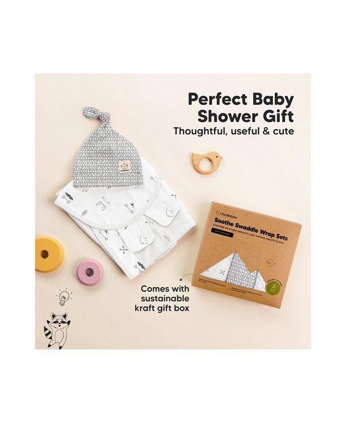 3pk Organic Swaddle Sleep Sacks with Knot Hats, Newborn 0-3 Months - Multi - ONE SIZE