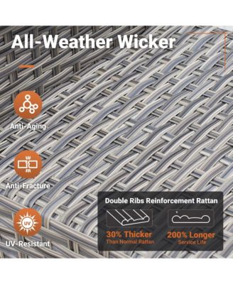 10 Piece Outdoor Patio Furniture with Swivel Rocking Chairs,All Weather Rattan Wicker Sectional Coversation Set with Solar Coffee Table, Single Modular Chairs for Deck Balcony Backyard Pool,Orange Red