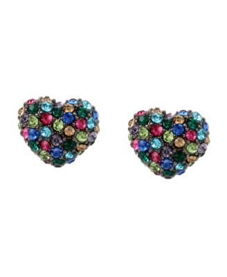 Faux Stone Pave Heart Stud Earrings
