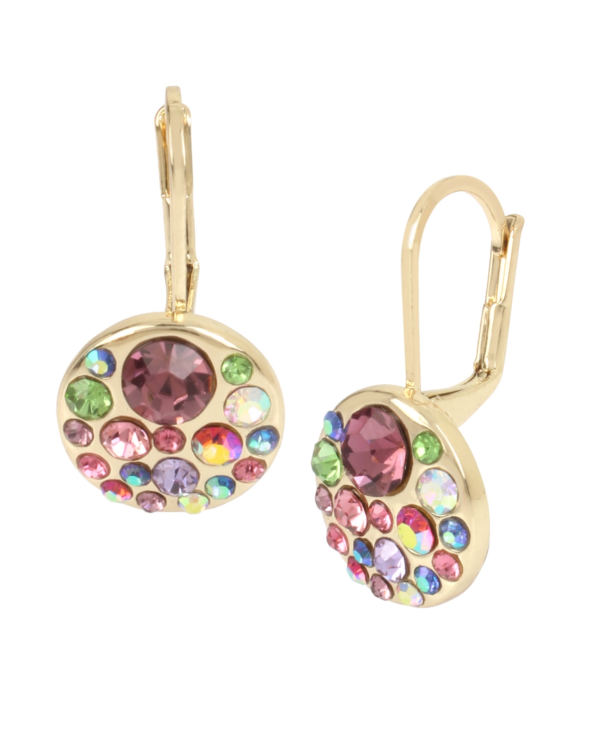 Faux Stone Round Drop Earrings - Multi, Gold