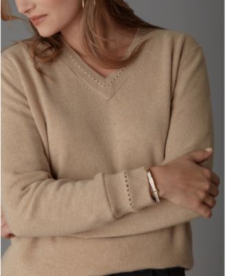 Women's Itch-Free Cashmere V-Neck Sweater with Soft Liner
