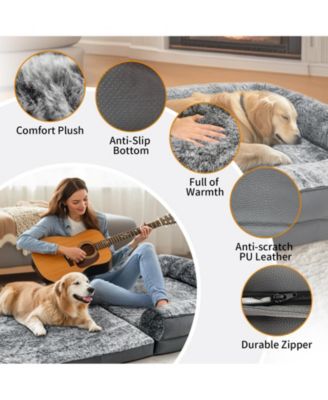 Giant Orthopedic Dog Bed w/Waterproof & LeatherTrim for Pets