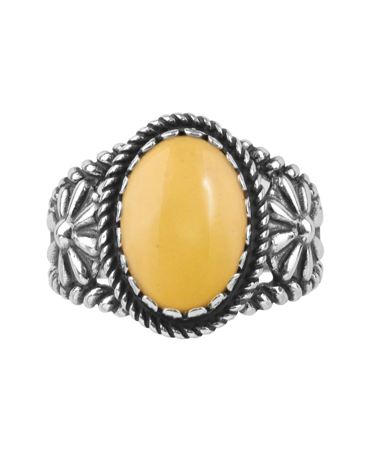 Sterling Silver Yellow Mother of Concha Flower Ring, Size 6