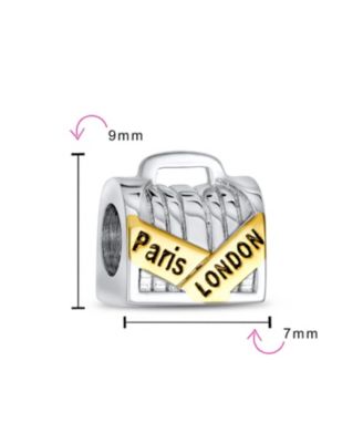 Set of 2 London Travel Suitcase Luggage & Paris Eiffel Tower Dangle Charm Bead Sterling Silver