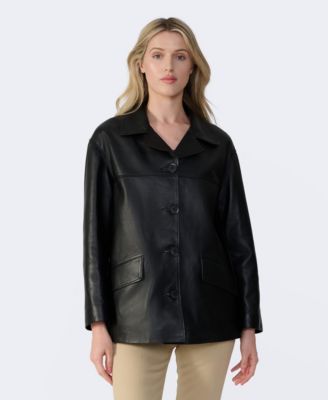 Women's Relaxed Leather Jacket, Created for Macy's