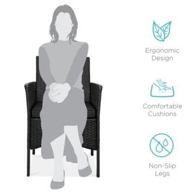 3-Piece Outdoor Wicker Conversation Patio Bistro Set, w/ 2 Chairs, Table