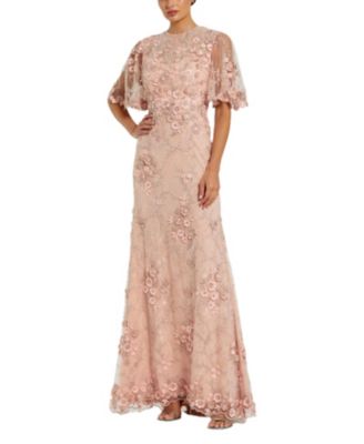 Women's Flutter Sleeve Floral Embroidered Net Gown