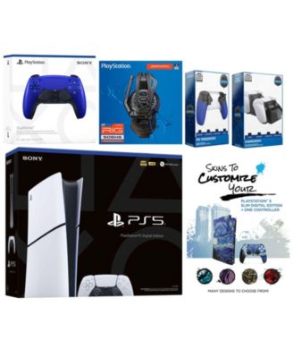 Playstation 5 Slim Digital with Extra Chroma Indigo Controller, Plantronics Headset, Trigger Stop Kit, Charge Dock and MightySkins Decal Voucher
